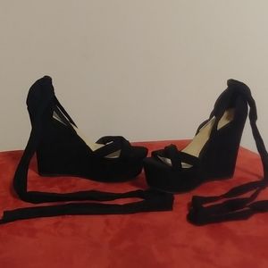Black lace up wedges